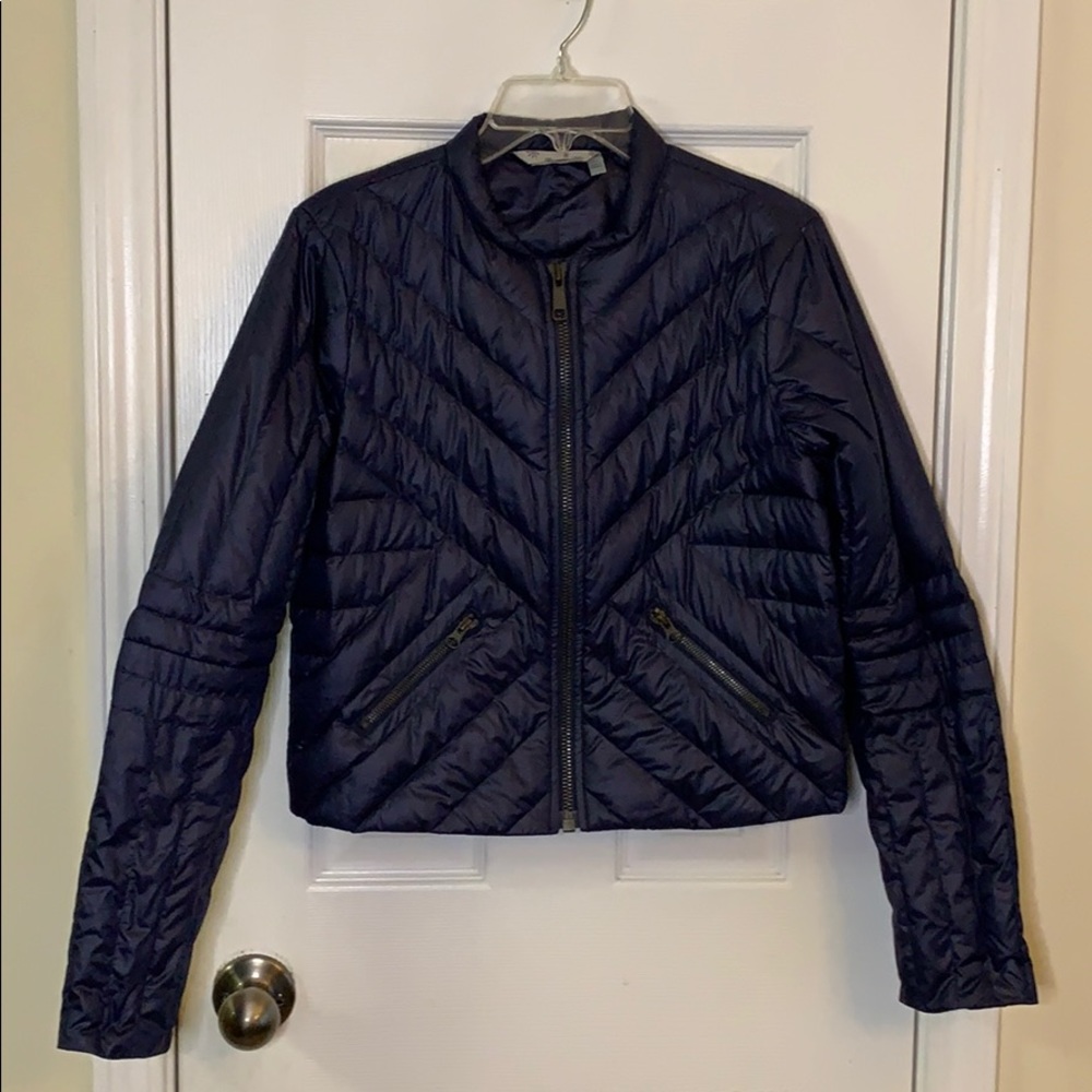 Athleta Quilted Down Puffer Jacket Navy Blue